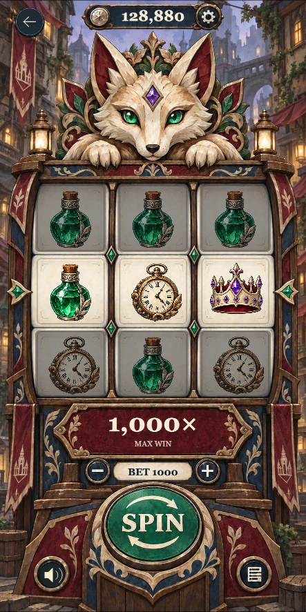 Fox gameplay with emerald symbols in an antique cabinet